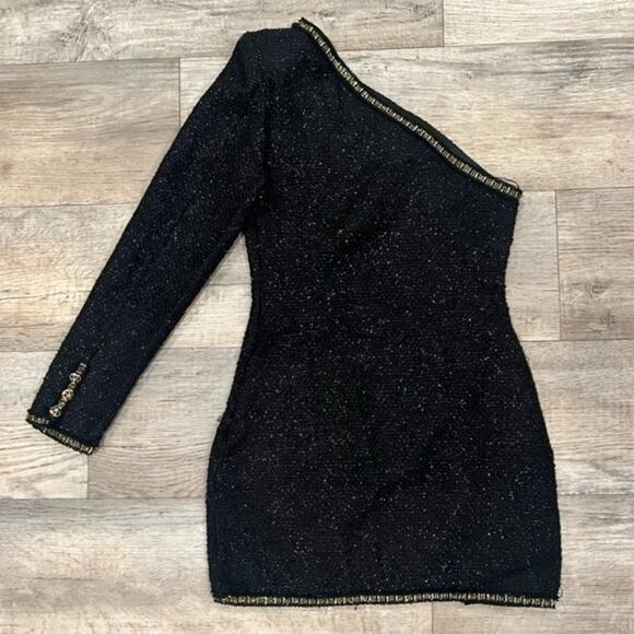 ZARA One Shoulder Textured Metallic Mini Dress NWT — Size M Black - Picture 16 of 16